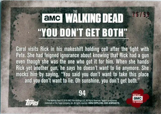 Rust parallel base trading card featuring a quote from The Walking Dead Season 5