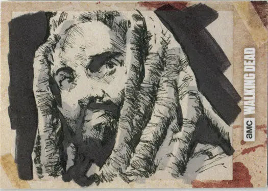 Sketch card of King Ezekiel from Walking Dead Season 8, featuring a dreadlocked portrait