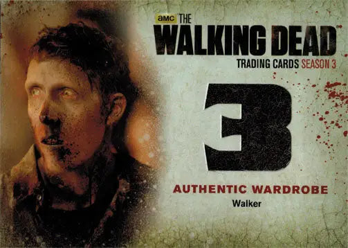 Authentic wardrobe card from Walking Dead Season Three featuring a Walker character