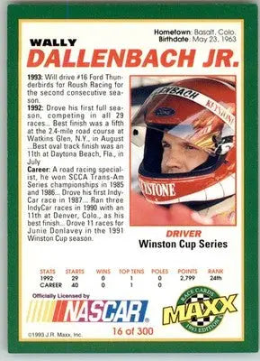Wally Dallenbach Jr. - 1993 Maxx - #16 - Racing - Racing Card Single