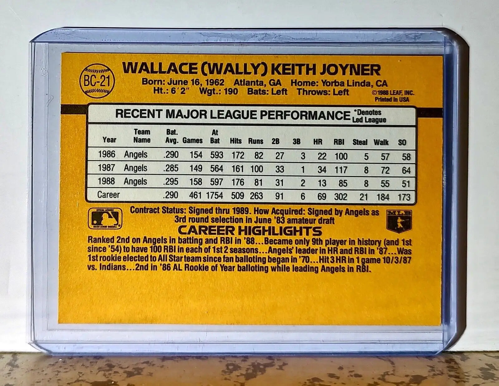 Wally Joyner 1989 Donruss MVP MLB #BC-21 Baseball Card California Angels