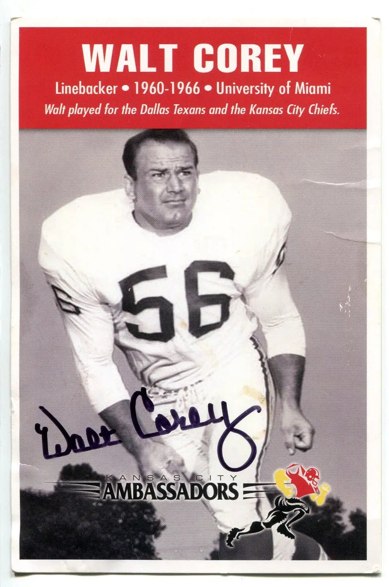 Walt Corey Signed Autograph Kansas City Chiefs Ambassadors Dallas Texans 4x6 JSA - Football Card Single