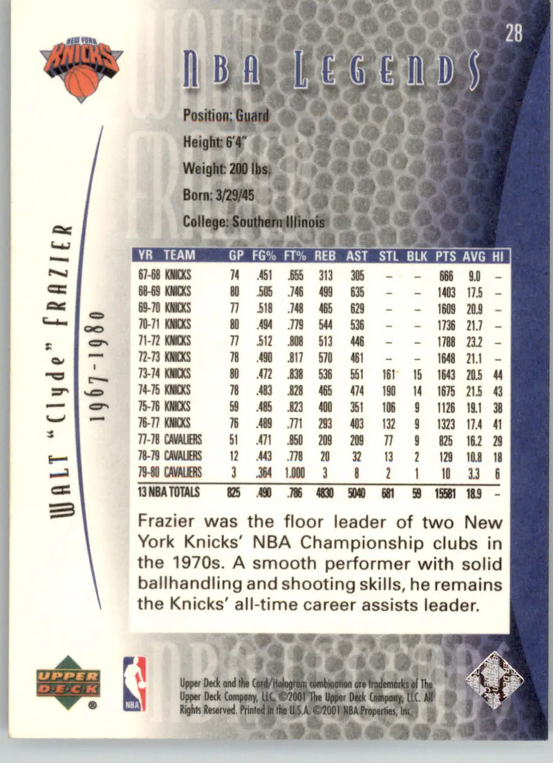 Walt Frazier - 2000-01 Upper Deck Legends - #28 - Basketball - Basketball Card Single