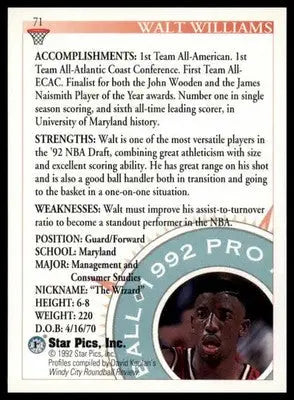 Walt Williams 1992 Star Pics #71 Maryland Terrapins - Basketball Card Single