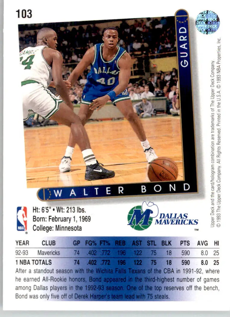 Walter Bond - 1993-94 Upper Deck - #103 - Basketball - Basketball Card Single