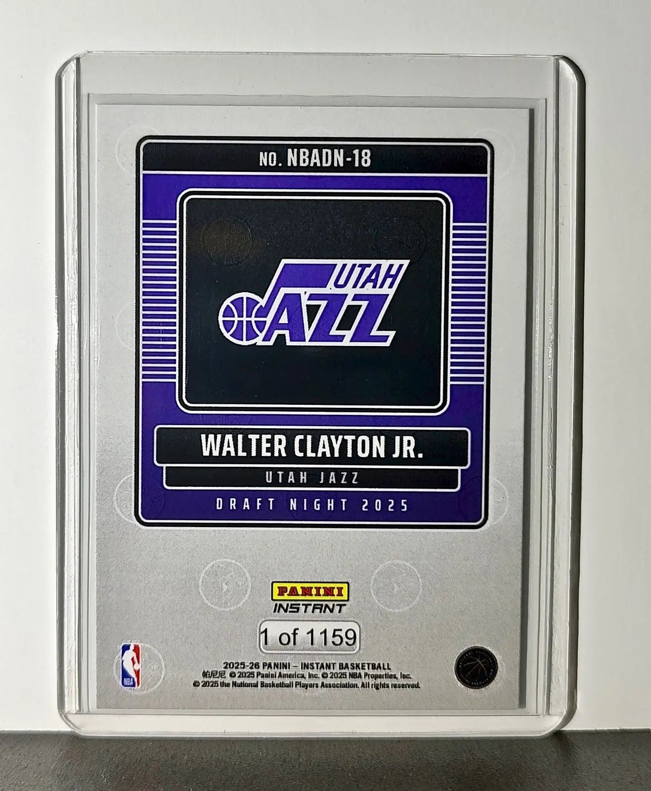 Walter Clayton Jr. Rookie 2025-26 Panini NBA #18 Draft Night Card Utah Jazz
