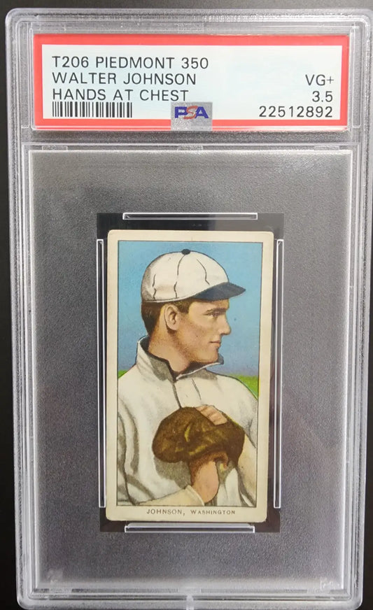 Walter Johnson 1909 T206 Piedmont 350 Hands at Chest PSA 3.5 Very Good+ - Baseball Card Single