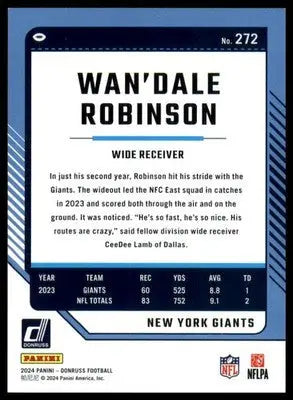 Wan’Dale Robinson 2024 Donruss #272 New York Giants - Football Card Single