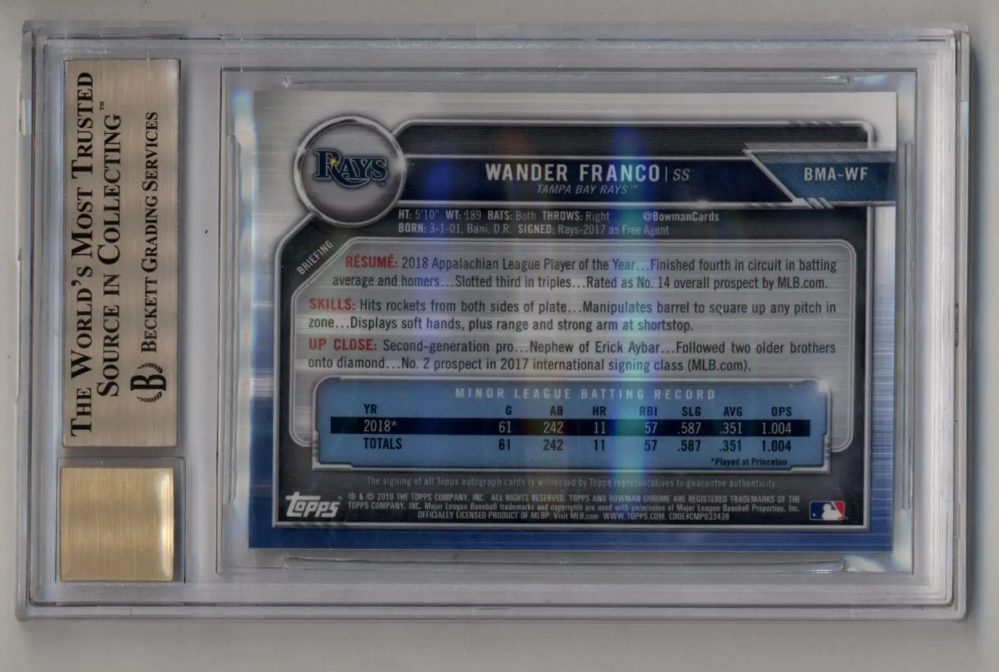 Wander Franco 2019 Bowman Chrome Mega Box Auto BGS 9.5 Gem Mint - Baseball Card Single
