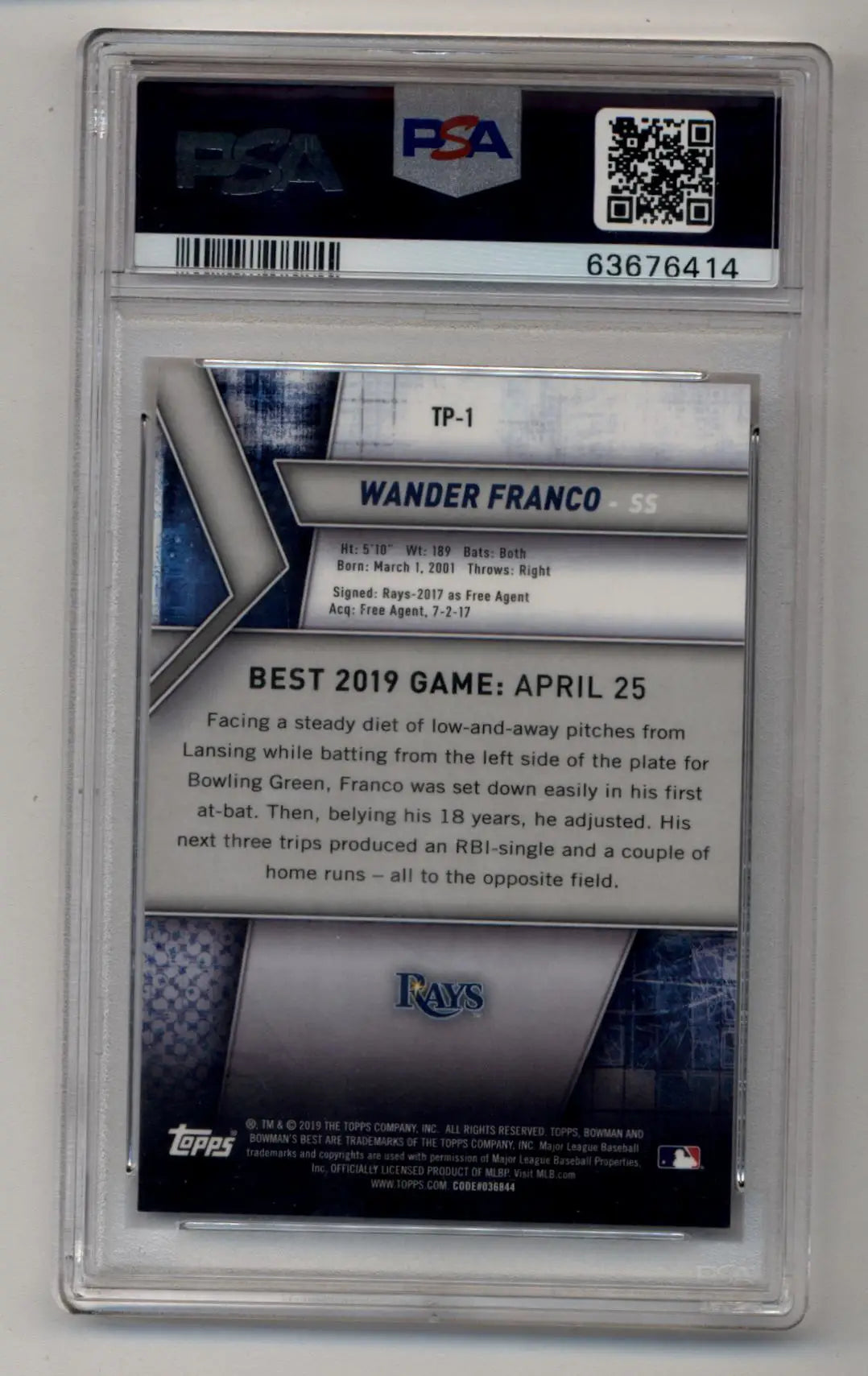 Wander Franco 2019 Bowman’s Best Top Prospect Orange Refractor 01/25 PSA 9 Mint - Baseball Card Single