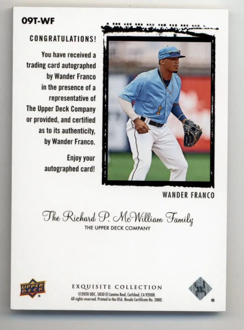 Wander Franco 2020 Exquisite Collection ’09-10 Rookie Tribute Auto #09TWF 02/99 - Baseball Card Single
