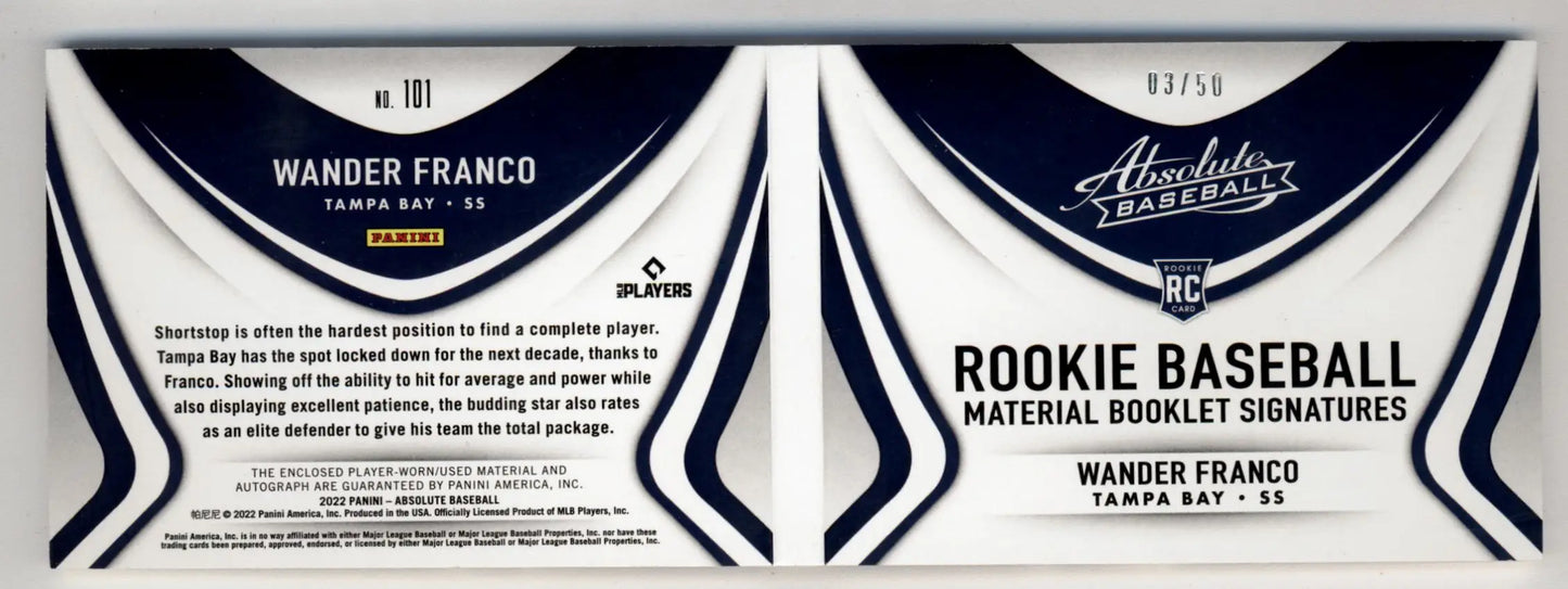 Wander Franco 2022 Absolute Rookie Baseball Material Booklet Signatures Blue Card Design
