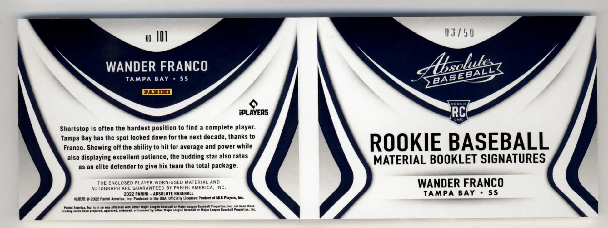 Wander Franco 2022 Absolute Rookie Baseball Material Booklet Signatures Blue Card Design