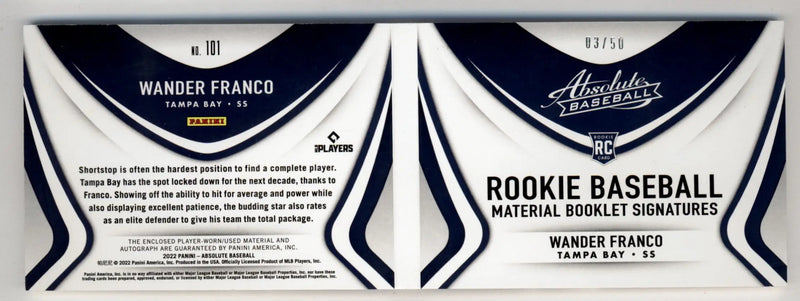 Wander Franco 2022 Absolute Rookie Baseball Material Booklet Signatures Blue Card Design