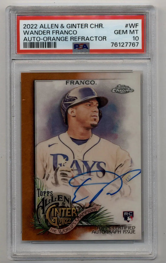 Wander Franco 2022 Allen and Ginter Chrome Orange Refractor Auto 16/25 PSA 10 Gem Mint - Baseball Card Single