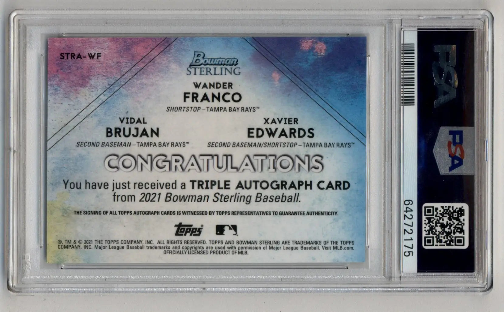 Wander Franco Vidal Brujan Xavier Edwards 2021 Bowman Sterling Triple Refractor Auto 19/25 PSA 10 Gem Mint - Baseball