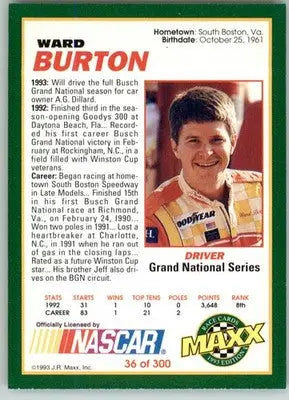 Ward Burton - 1993 Maxx - #36 - Racing - Racing Card Single