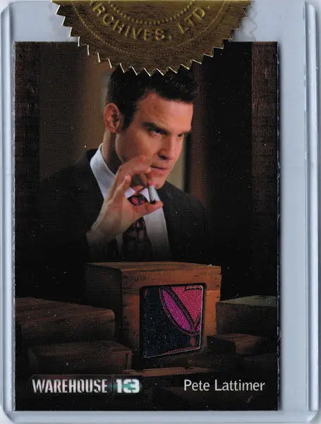 Eddie McClintock trading card with man in suit by wooden box from Warehouse 13 Season 4