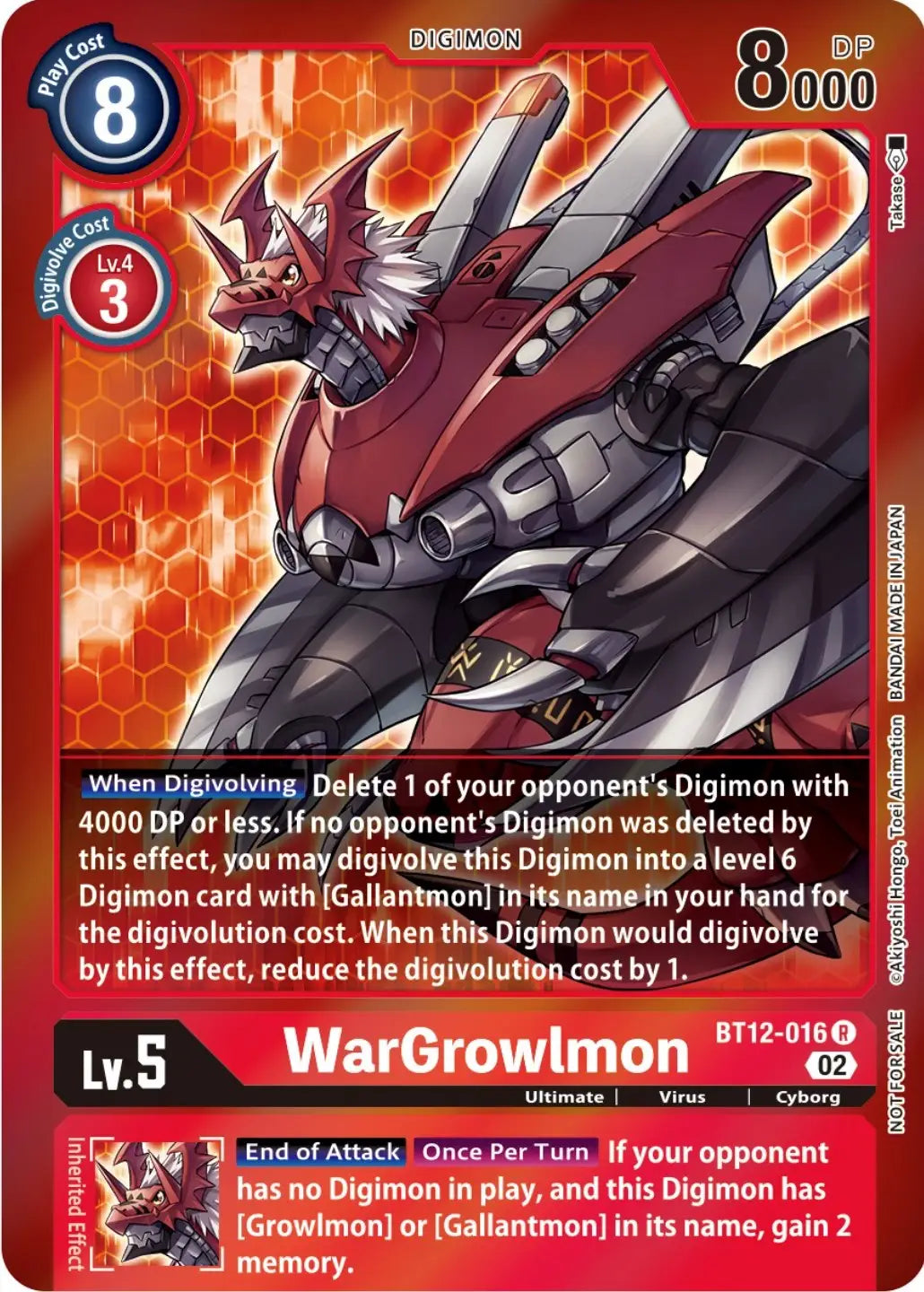 WarGrowlmon Digimon card from Tamer Party - Special time promos with digivolve cost