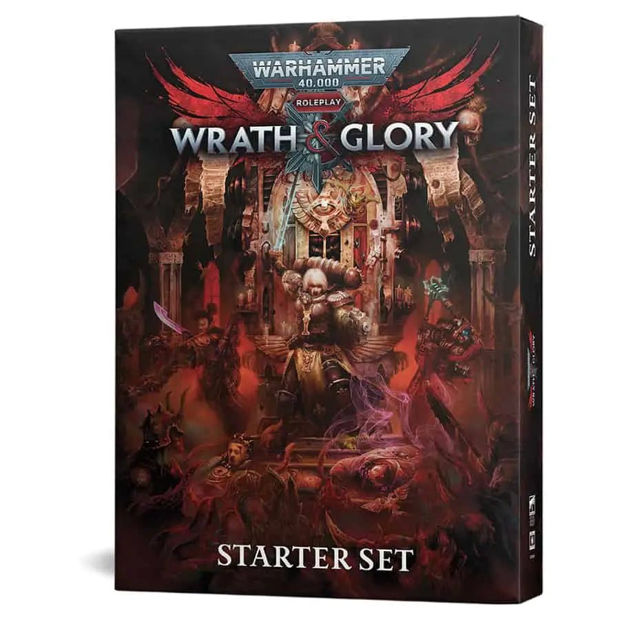 Warhammer 40,000 Wrath & Glory Starter Set box featuring Varonius Flotilla gameplay