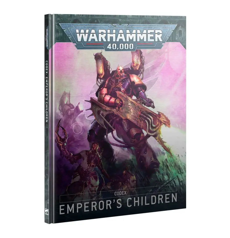 Warhammer 40k 10th Edition Codex Emperor’s Children rulebook with background material and narrative crusade