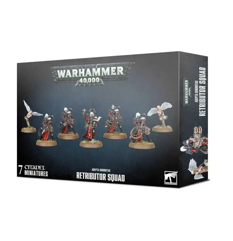 Boxed set of Warhammer 40k Adepta Sororitas Retributor Squad miniatures with round bases