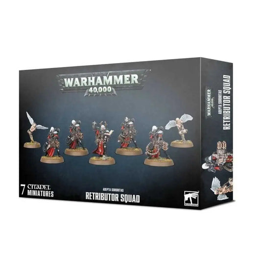 Boxed set of Warhammer 40k Adepta Sororitas Retributor Squad miniatures with round bases