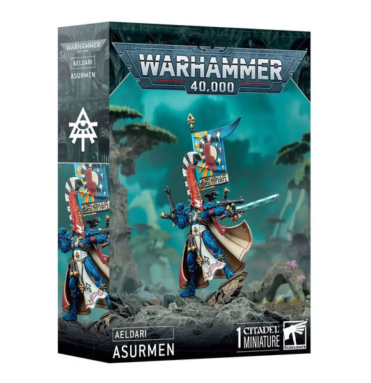 Warhammer 40k Asurmen miniature box showcasing legendary Phoenix Lord aspect warriors