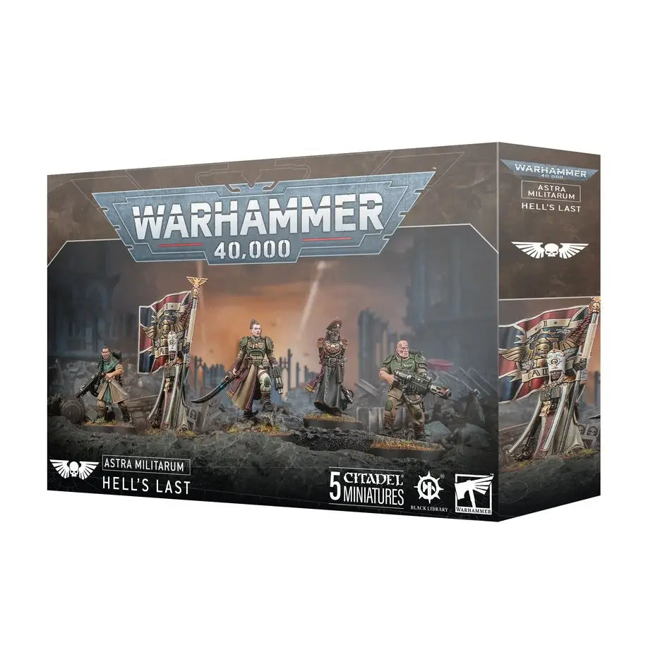 Warhammer 40k Astra Militarum Hell’s Last miniatures box featuring Minka Lesk character