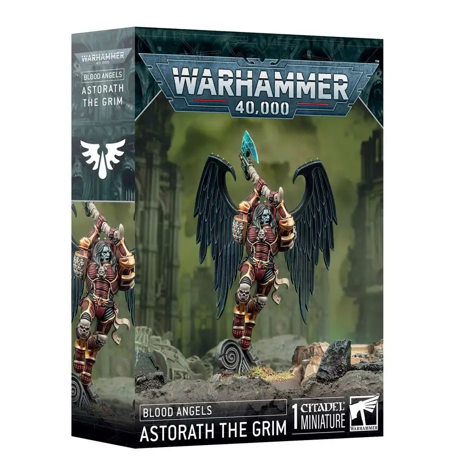 Warhammer 40k Blood Angels Astorath the Grim miniature with Black Rage display