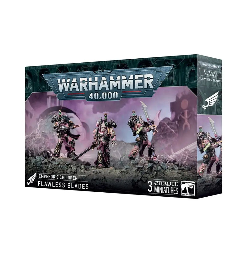 Warhammer 40k Emperor’s Children Flawless Blades miniatures box showcasing flawless blades