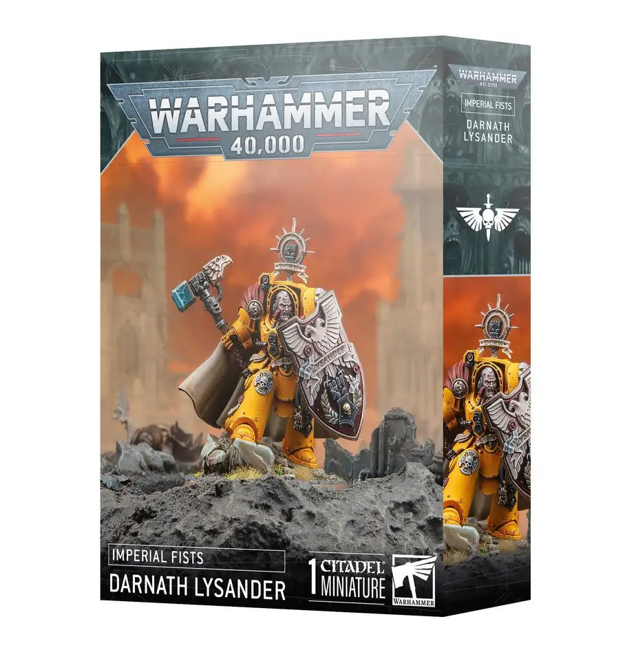 Warhammer 40k Imperial Fists Darnath Lysander miniature with storm shield for tabletop gaming