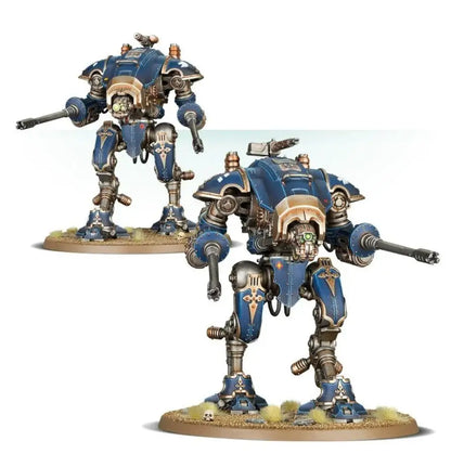 Blue and gold Warhammer 40k Imperial Knights miniatures from the Knights Army collection