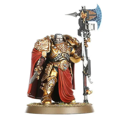 Golden armored warrior with castellan axe and ceremonial robes from Warhammer Adepta Sororitas CUSTODIAN WARDENS