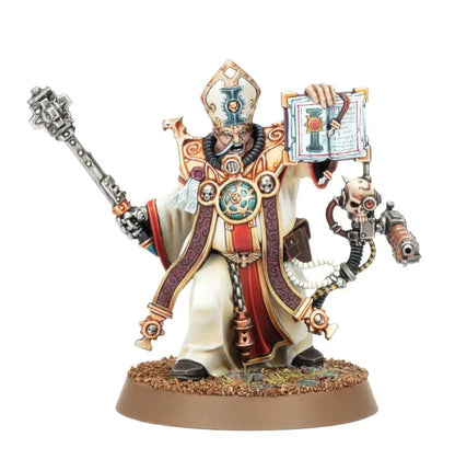 Ornately decorated Ministorum Priest miniature with mechanical augmentations for Adepta Sororitas