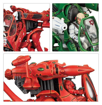 Miniature Eldar War Walkers with intricate plastic components for Warhammer Aeldari