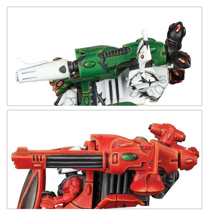 Miniature Eldar weapons from Warhammer Aeldari War Walkers with plastic components