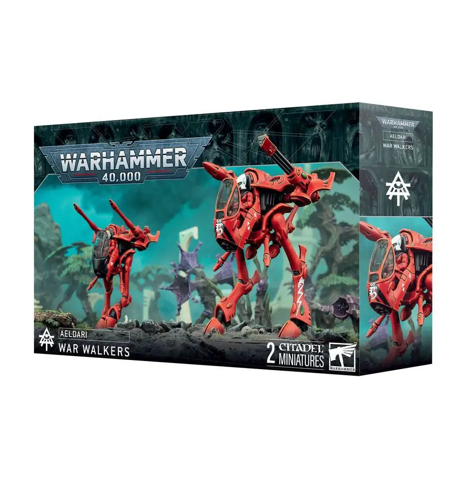 Warhammer 40,000 Aeldari War Walkers box featuring plastic components for gaming