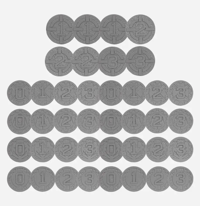 Gray tactical status tokens for Warhammer Age of Darkness Horus Heresy game