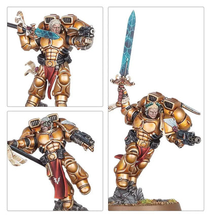 Gold-armored Sanguinary Guard miniature figures with weapons for Warhammer Blood Angels