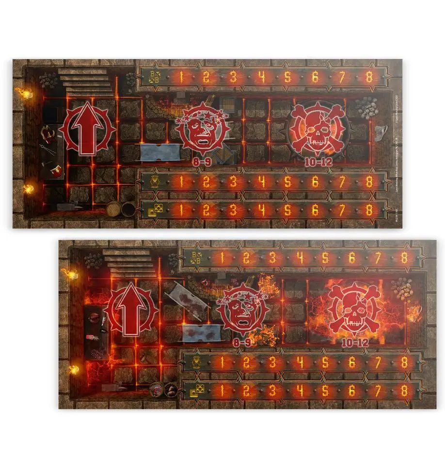 Dungeon-themed game boards for Blood Bowl Chaos Dwarfs with numbered tracks