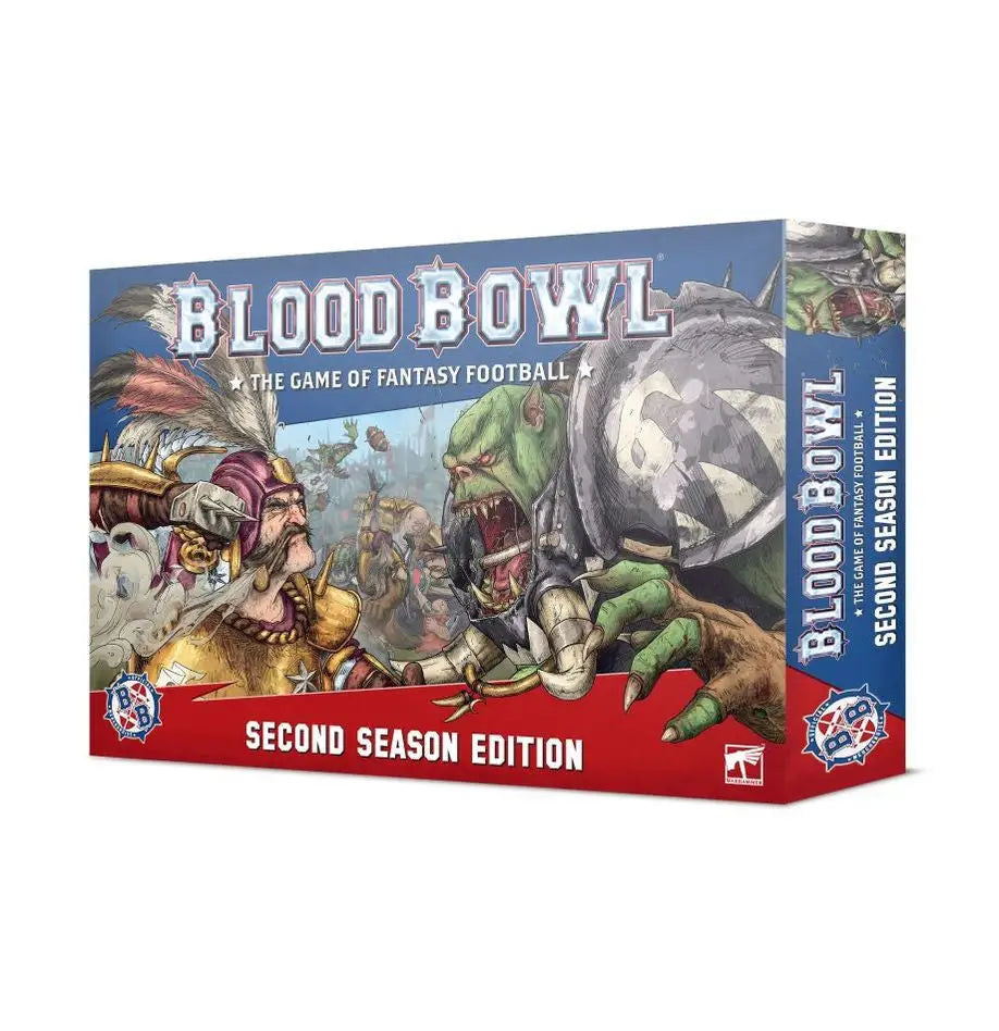 Blood Bowl Second Season Edition board game box featuring imperial nobility and red plastic elements