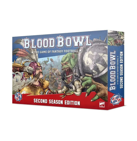 Blood Bowl Second Season Edition board game box featuring imperial nobility and red plastic elements
