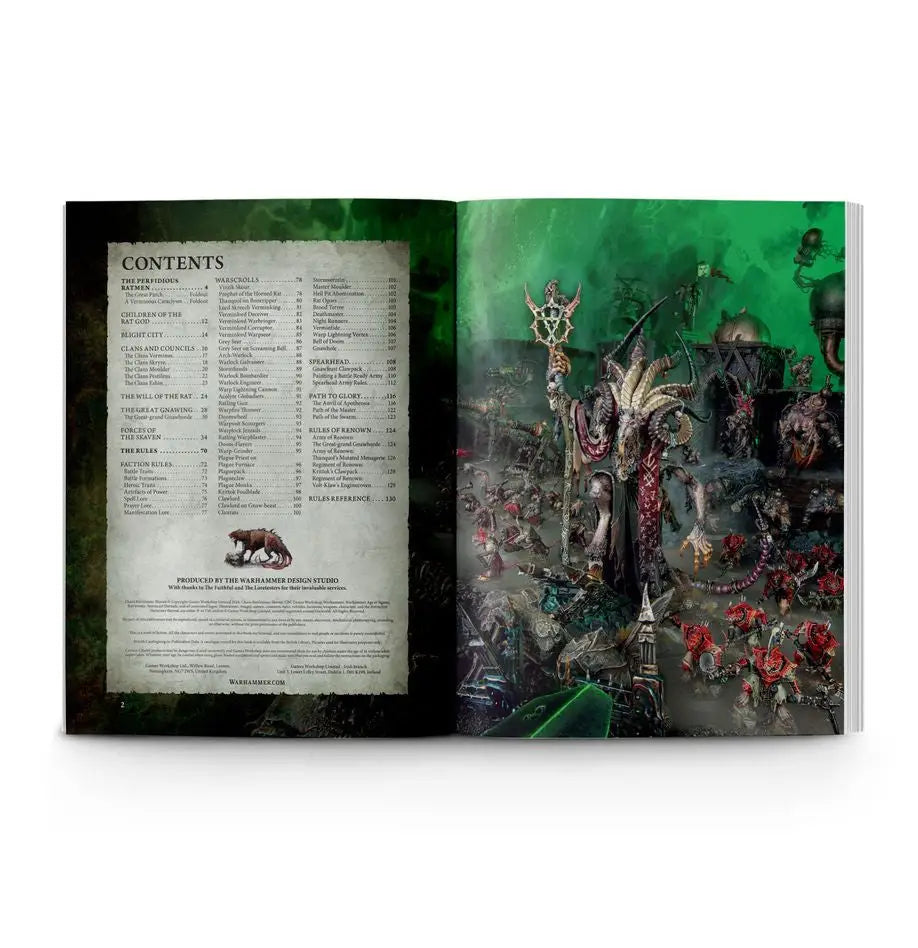 Open Warhammer CHAOS BATTLETOME SKAVEN rulebook with contents and illustrated background material
