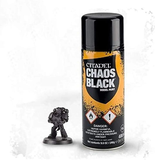 Black spray paint can for Warhammer Chaos Black Spray Paint USA product display