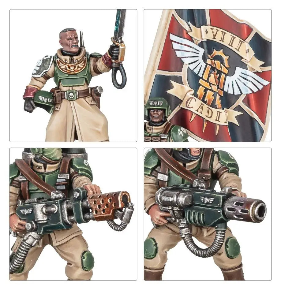 Warhammer 40,000 miniatures featuring Cadian Command Squad in Astra Militarum Combat Patrol