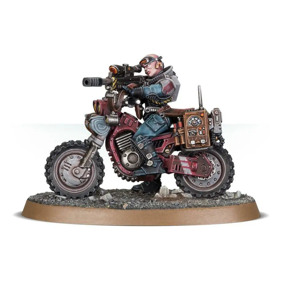 Painted miniature of a futuristic Genestealer Cults hybrid metamorph on motorcycle for combat patrol