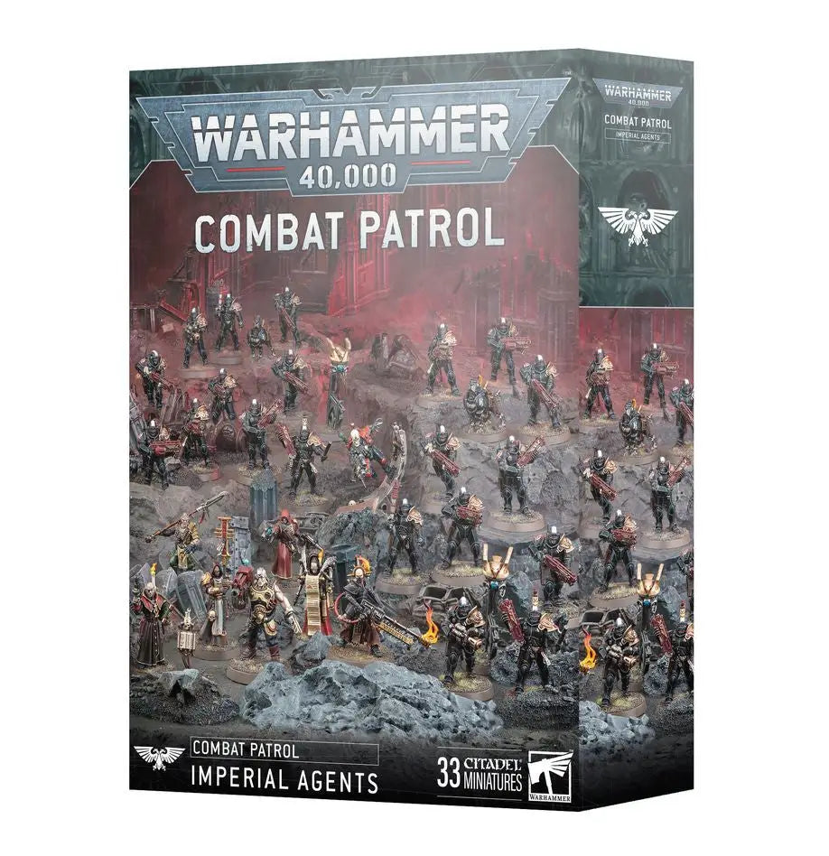 Warhammer 40,000 Combat Patrol Imperial Agents miniatures box set with round bases