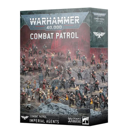Warhammer 40,000 Combat Patrol Imperial Agents miniatures box set with round bases