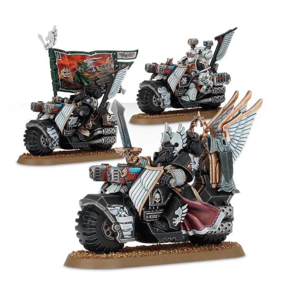 Dark Angels Ravenwing black knights trikes with riders for Warhammer Dark Angels collection